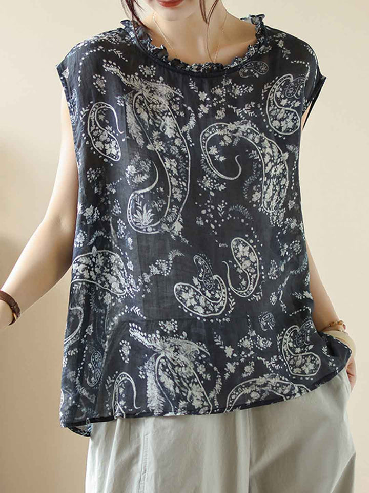 Ava Casual Auricular Collar Printed Top