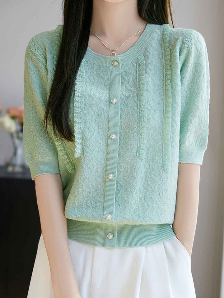 Paige Classic Crew Neck Solid Color Lace Knitted Top