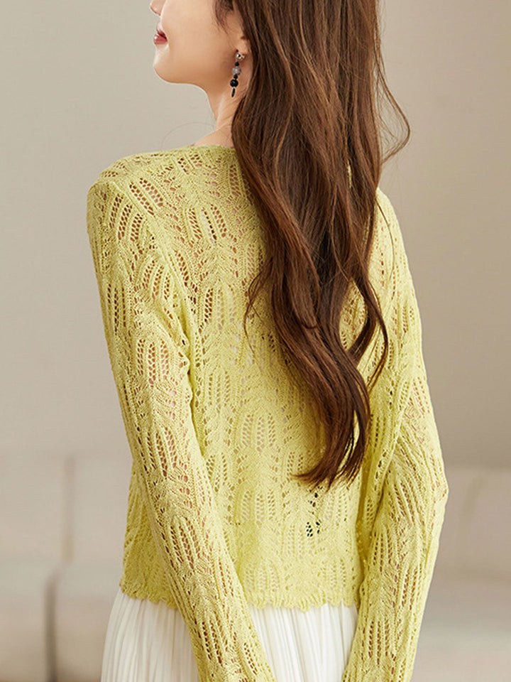Emma Elegant V-Neck Hollowed Ice Silk Knitted Cardigan