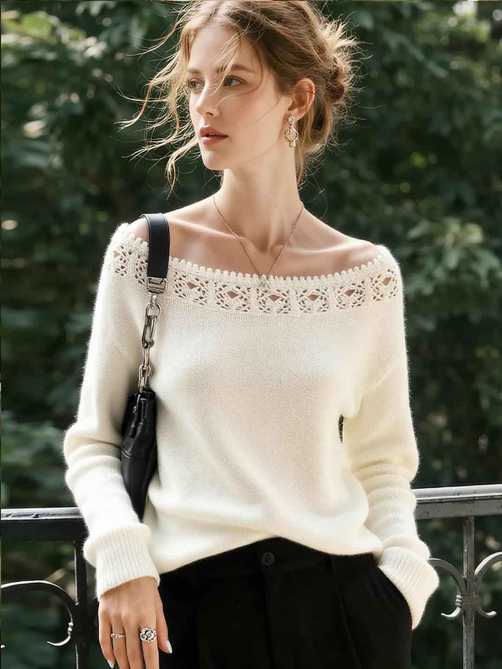 Chloe Daily Off-Shoulder Hollowed Knitted Sweater