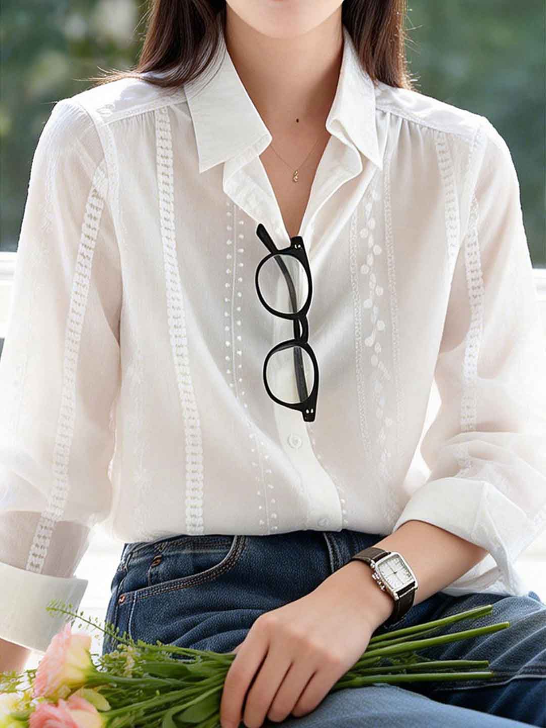 Elizabeth Loose Lapel Embroidered Shirt