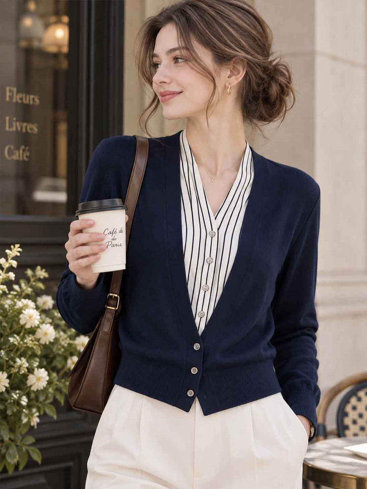 Faux-layered Striped Sweater