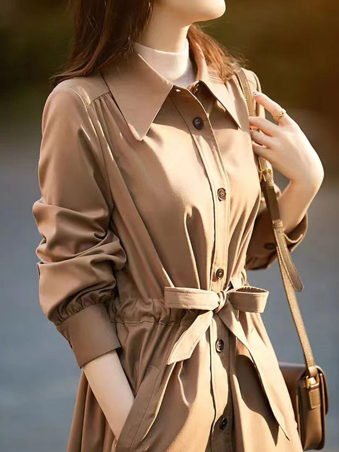 Jessica Elegant Polo Collar Solid Color Trench Coat