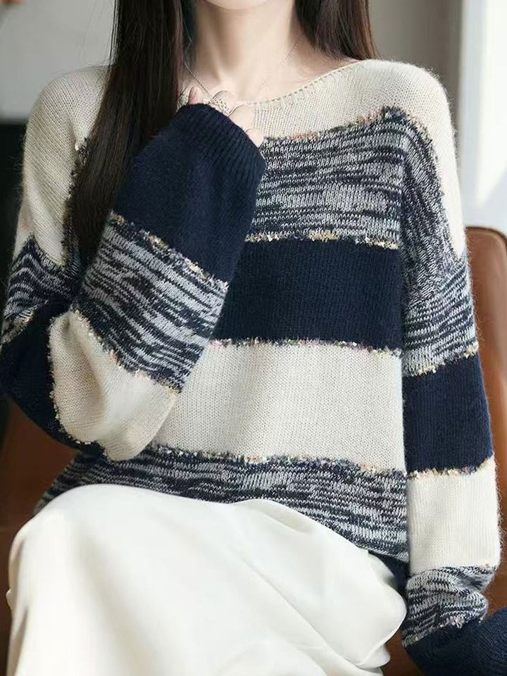 Molly Loose Crew Neck Contrastted Knitted Sweater