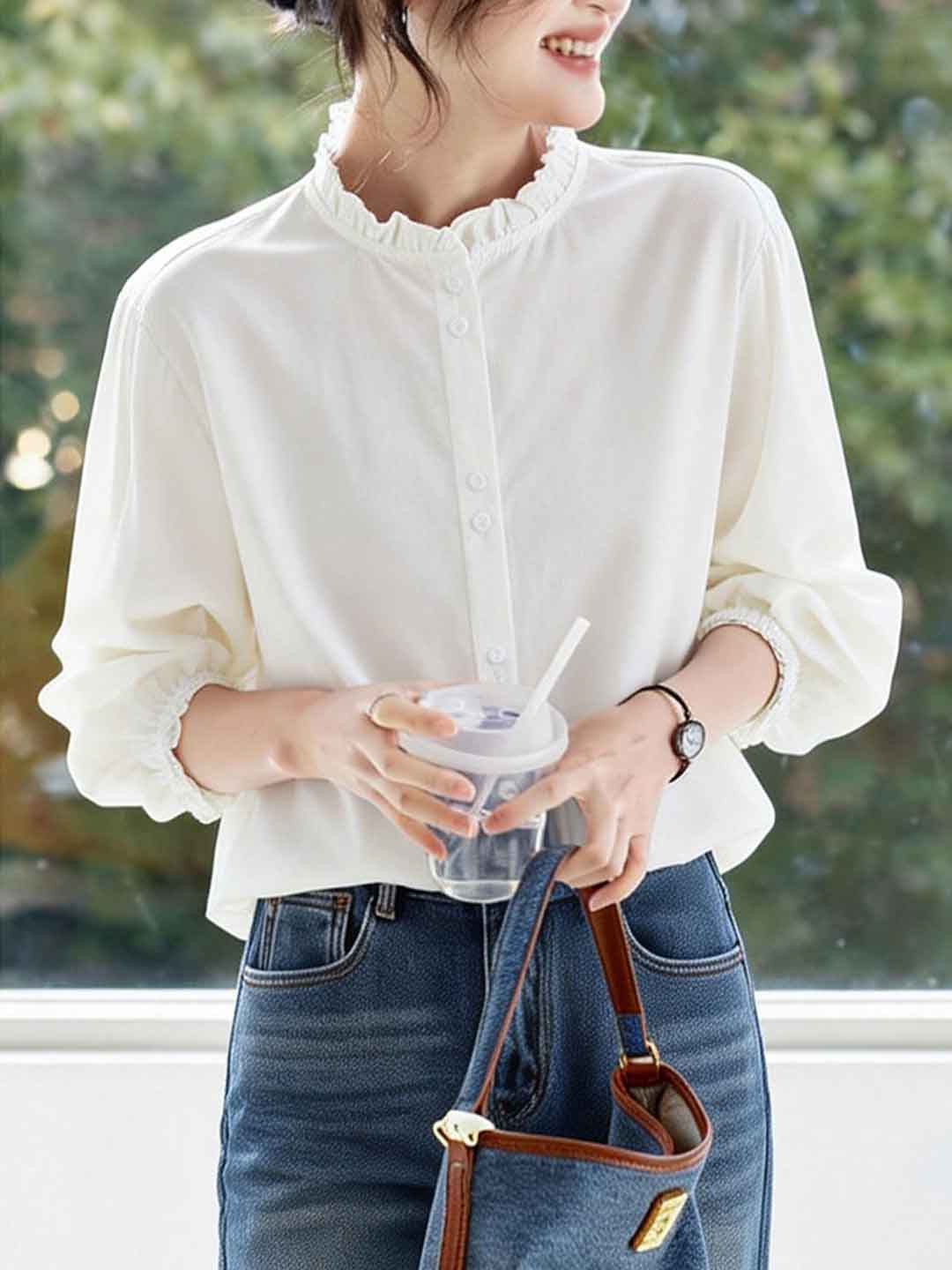 Chloe Daily Auricular Collar Striped Top