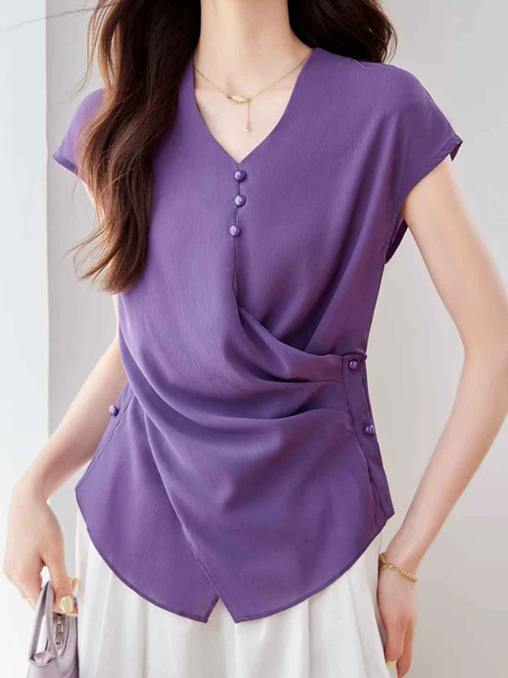 Riley Slim V-Neck Waisted Chiffon Blouse