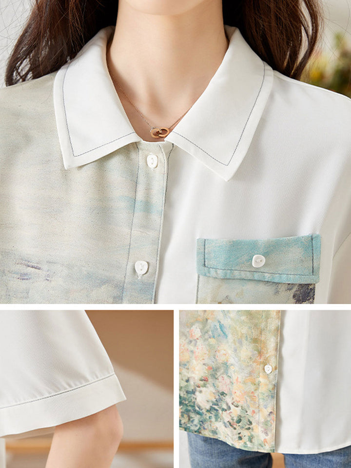 Jasmine Loose Printed Patchwork Chiffon Top
