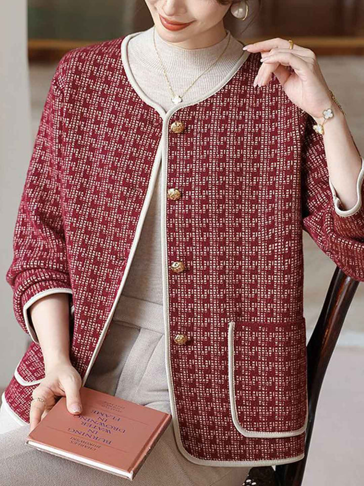 Hannah Elegant Crew Neck Tweed Cardigan