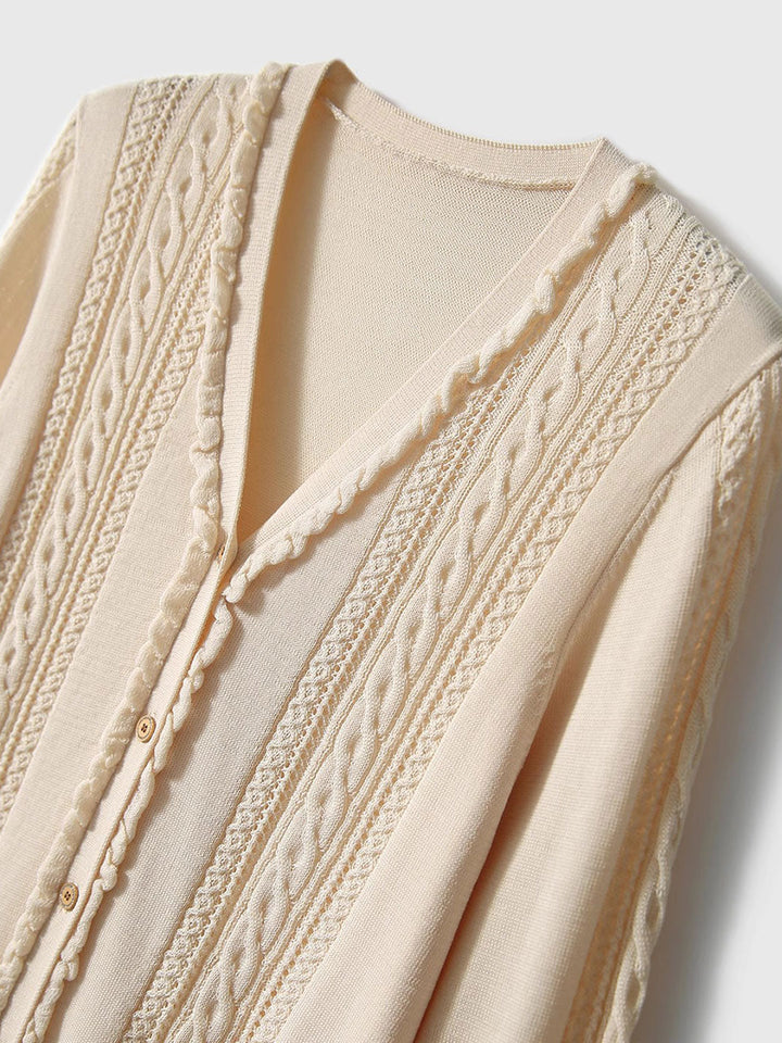 Grace Vintage V-Neck Cable Knitted Cardigan