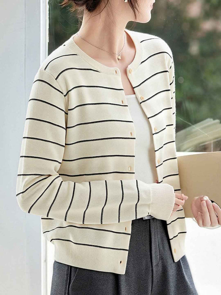 Abigail Classic Crew Neck Striped Knitted Cardigan