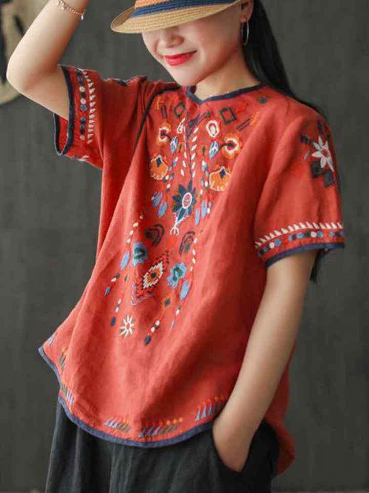 Mia Loose Crew Neck Embroidered Top