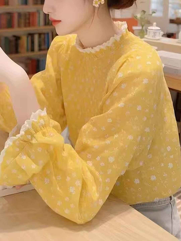 Kayla Loose Auricular Puff Sleeve Floral Top