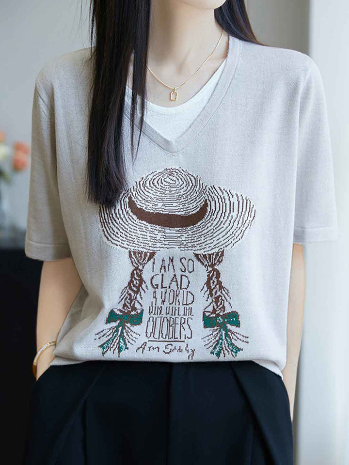 Sophie Casual V-neck Jacquard Top