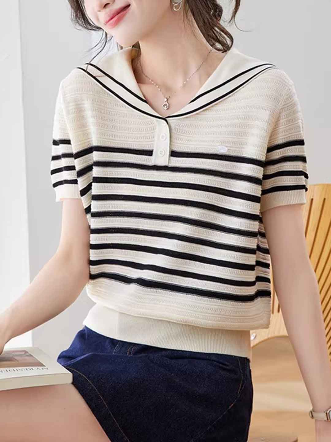 Zoey Daily Crew Neck Striped Knitted Top