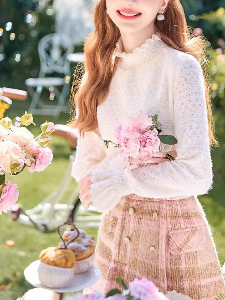 Ella Classic Crocheted Brushed Lace Trim Top