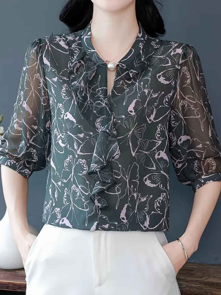 Taylor Loose Ruffle Printed Chiffon Top