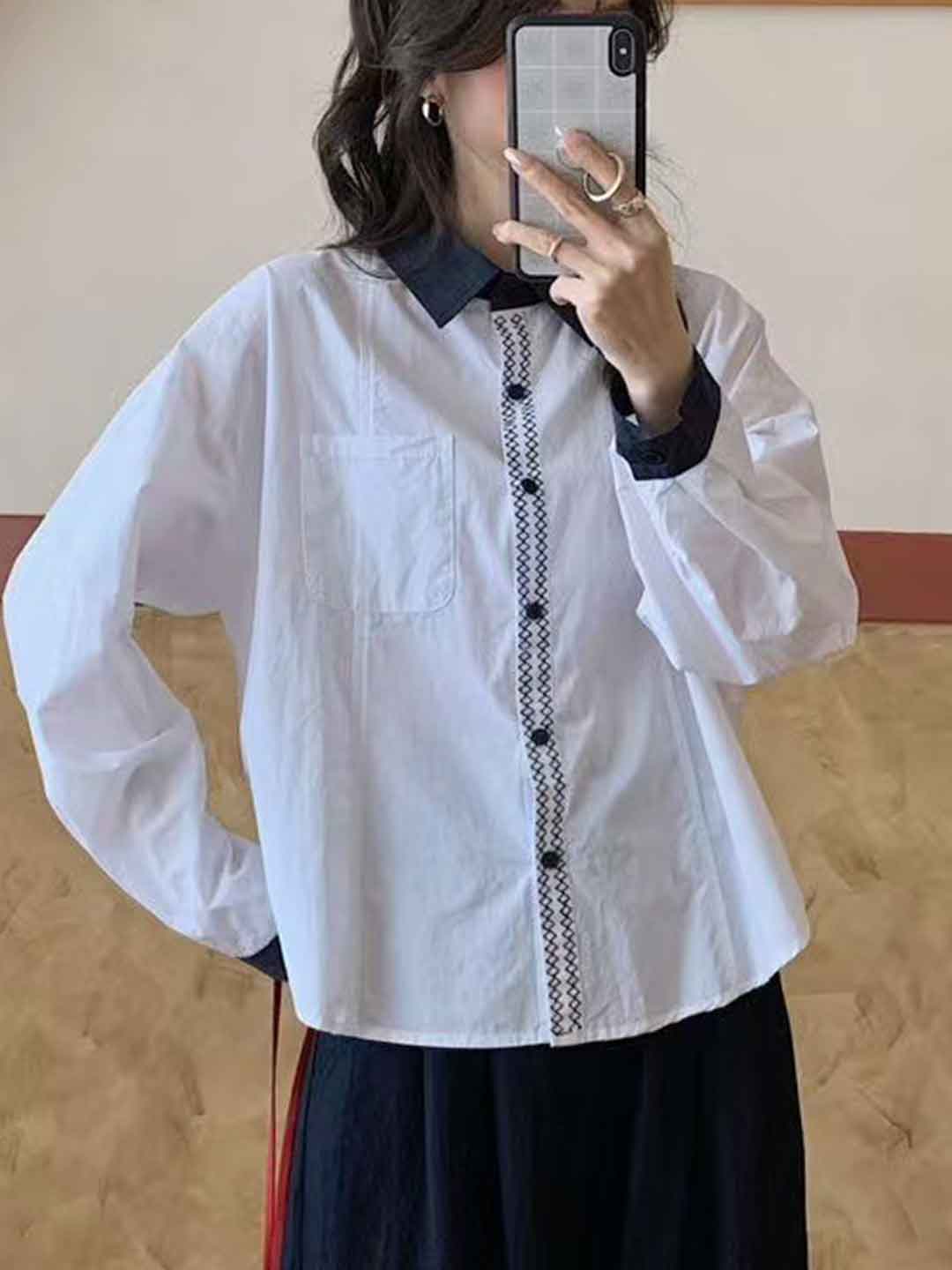 Addison Loose Lapel Color-Blocked Shirt