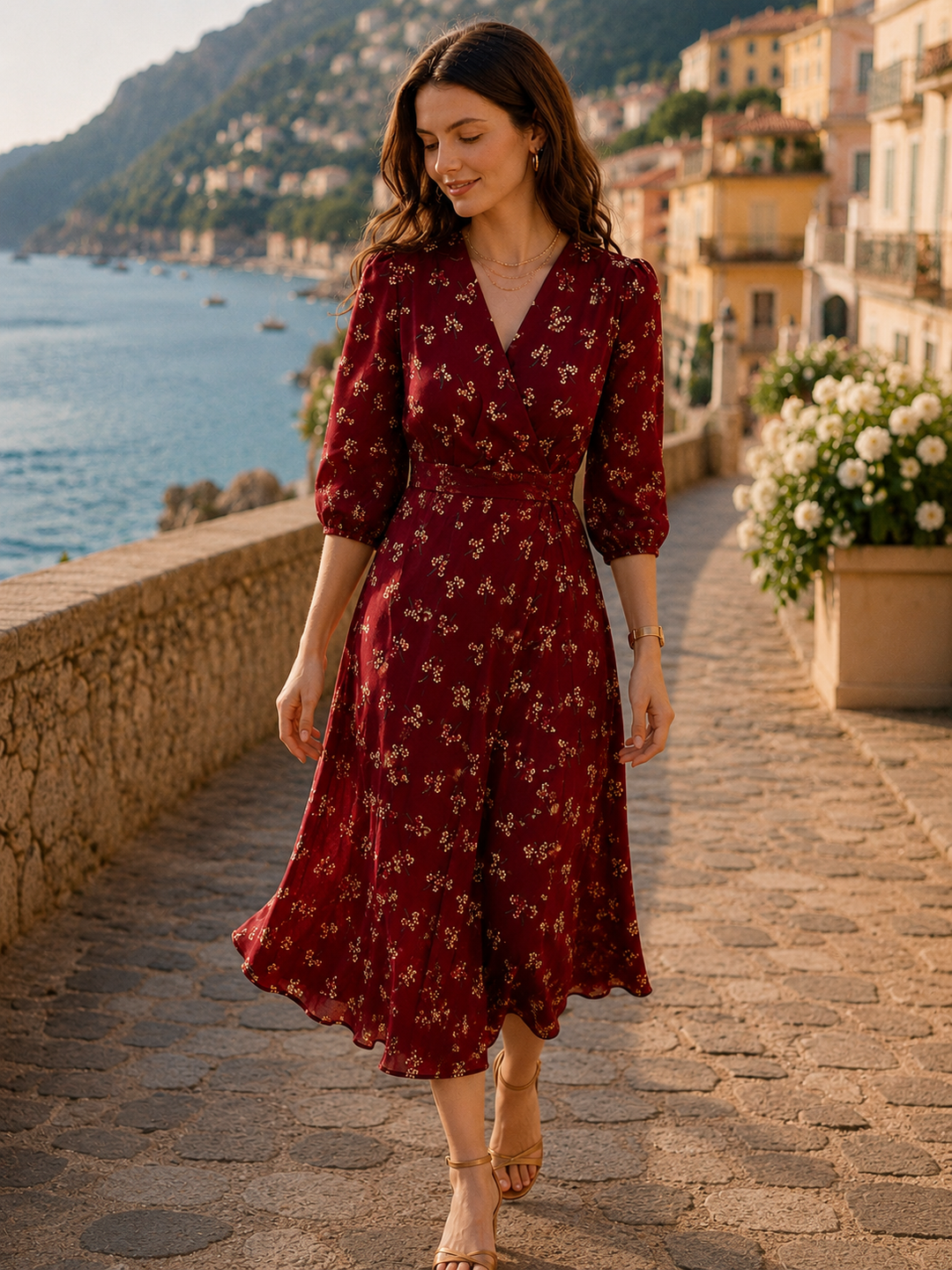 Hannah Elegant V-Neck Printed Dress
