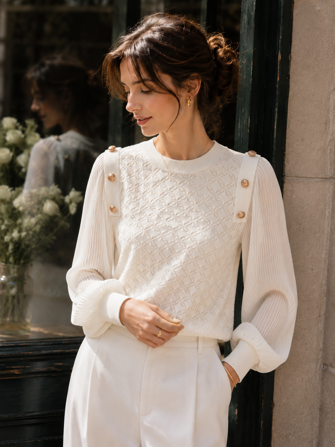 Alyssa Elegant Balloon Sleeve Knitted Blouse