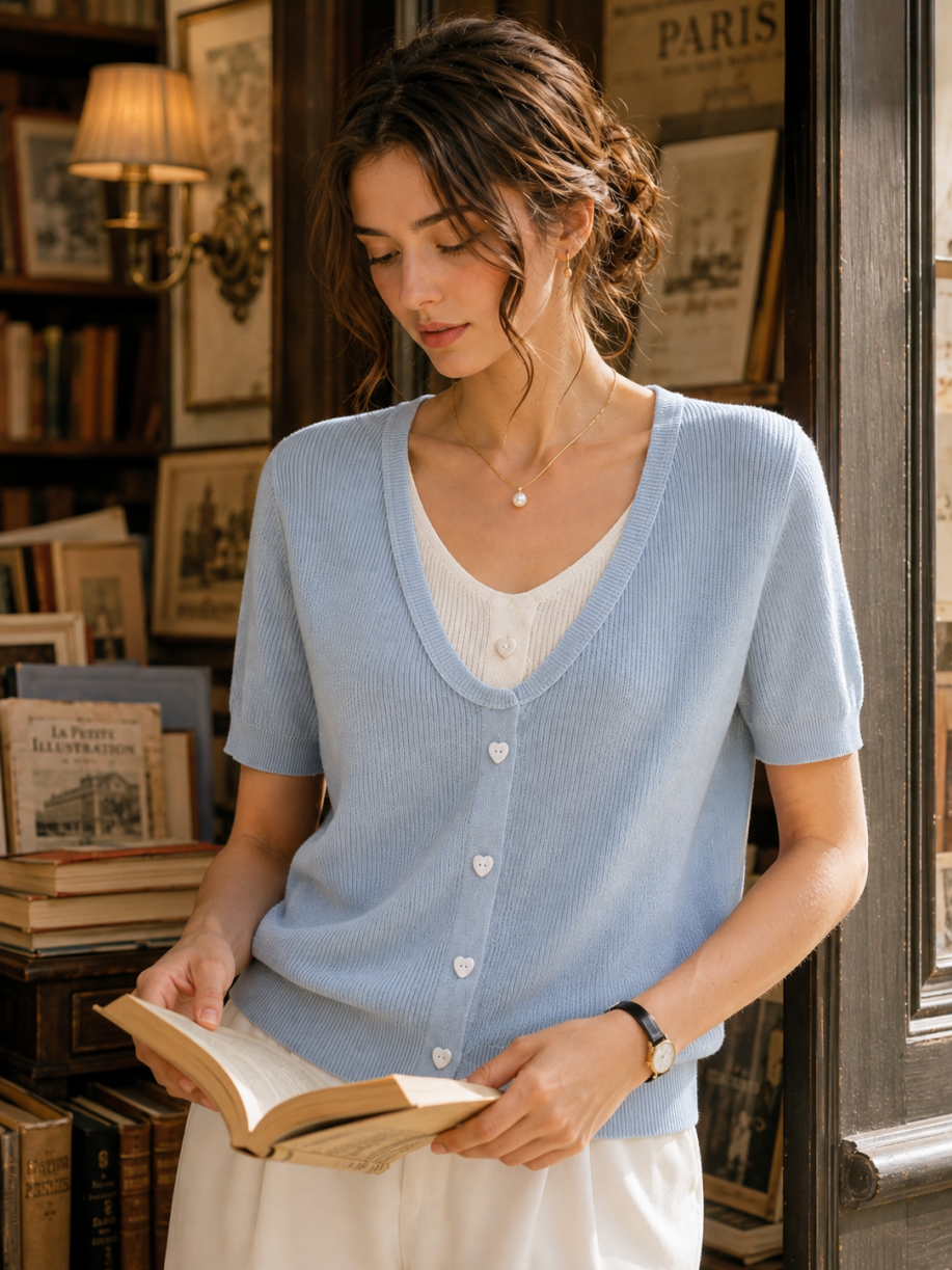 Angelina Casual V-neck Patchwork Knitted Top
