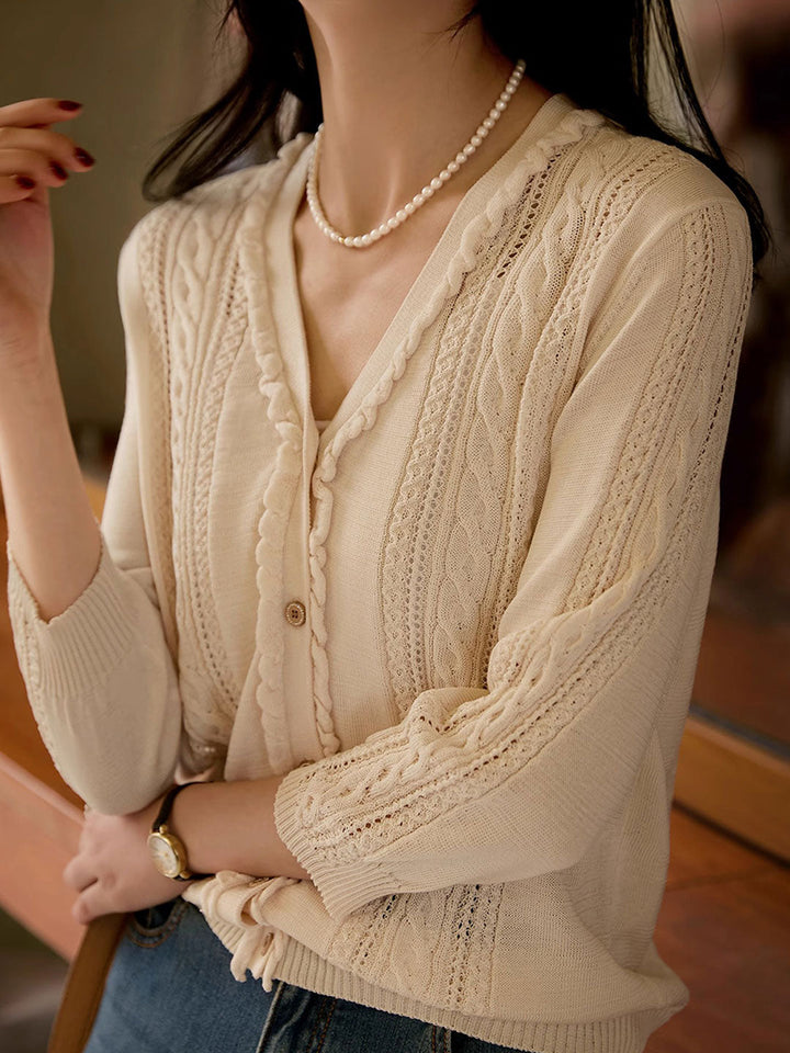 Grace Vintage V-Neck Cable Knitted Cardigan