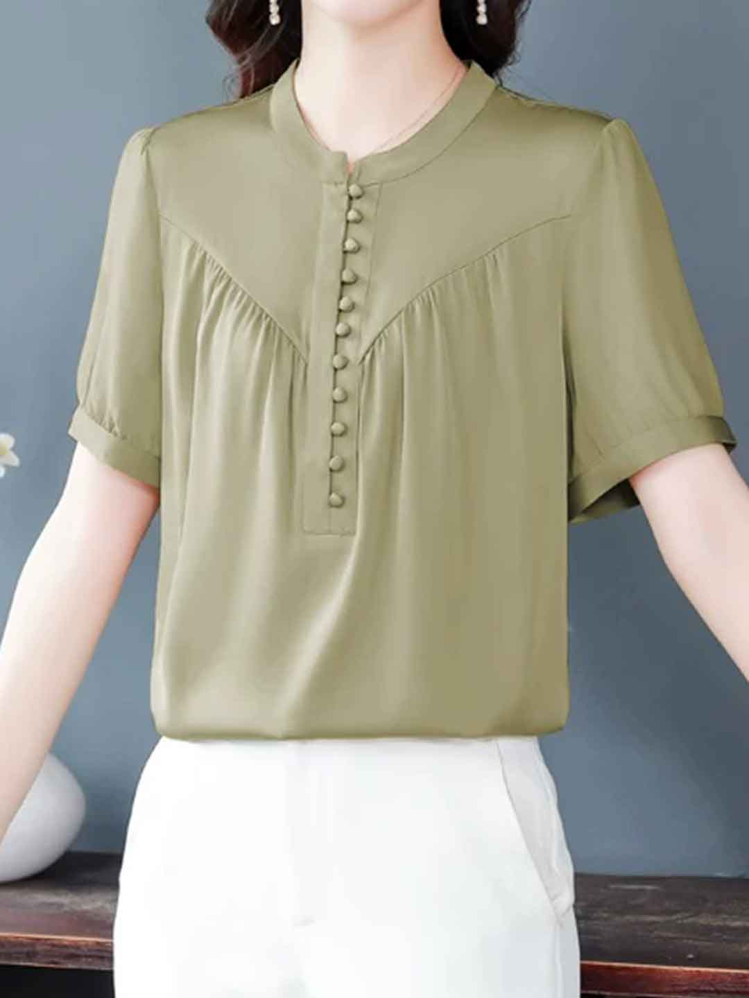 Anna Loose Crew Neck Solid Color Chiffon Top