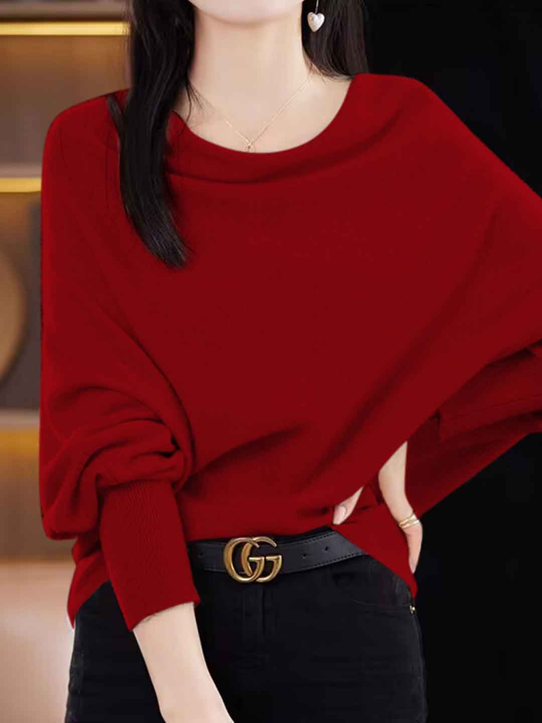 Ava Loose Swing Collar Batwing Sleeve Knitted Top