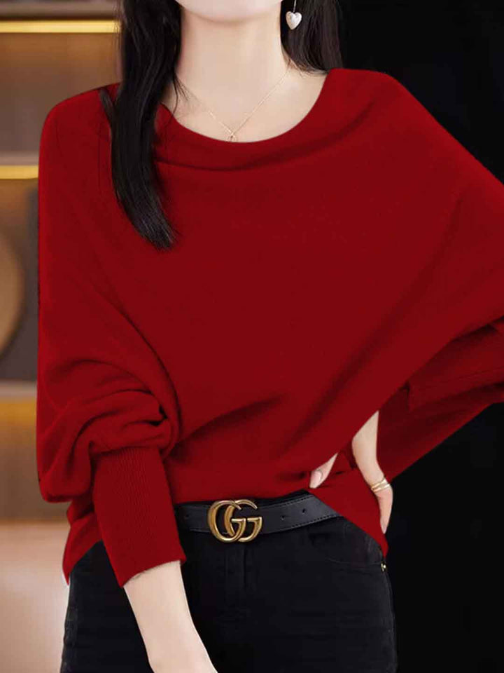 Ava Loose Swing Collar Batwing Sleeve Knitted Top