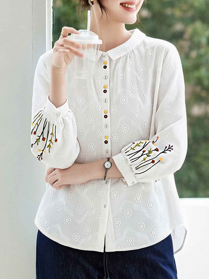 Grace Elegant Lapel Embroidered Shirt