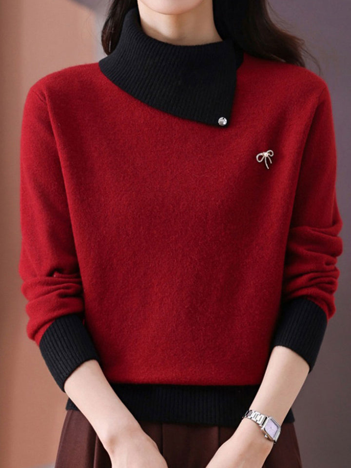 Olivia Classic Turtleneck Contrasted Panelled Knitted Sweater