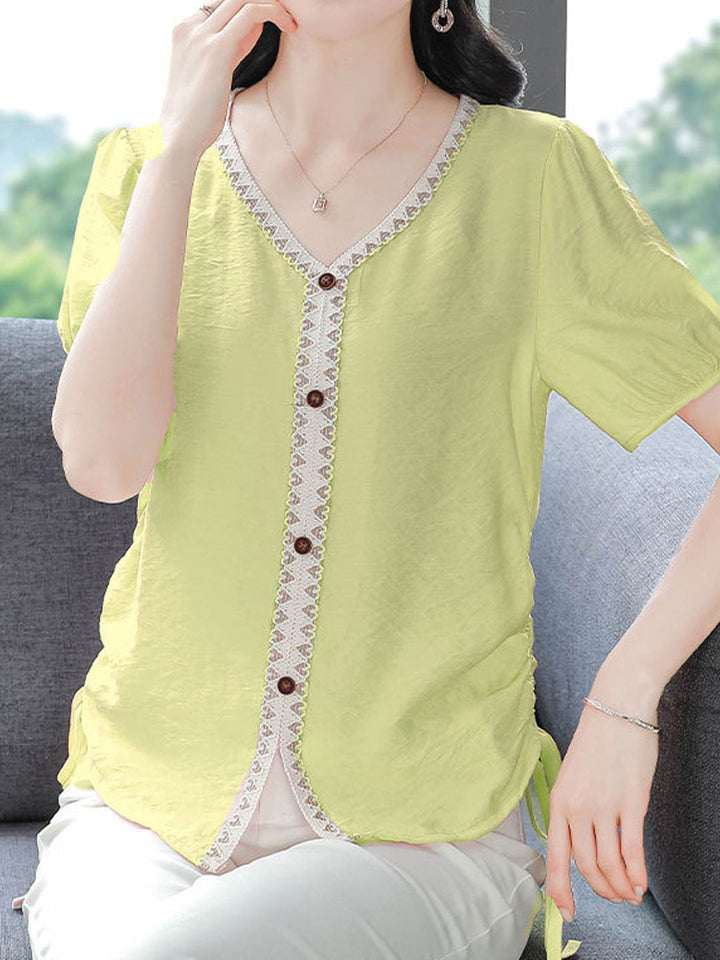 Camila Elegant V-Neck Solid Color Top