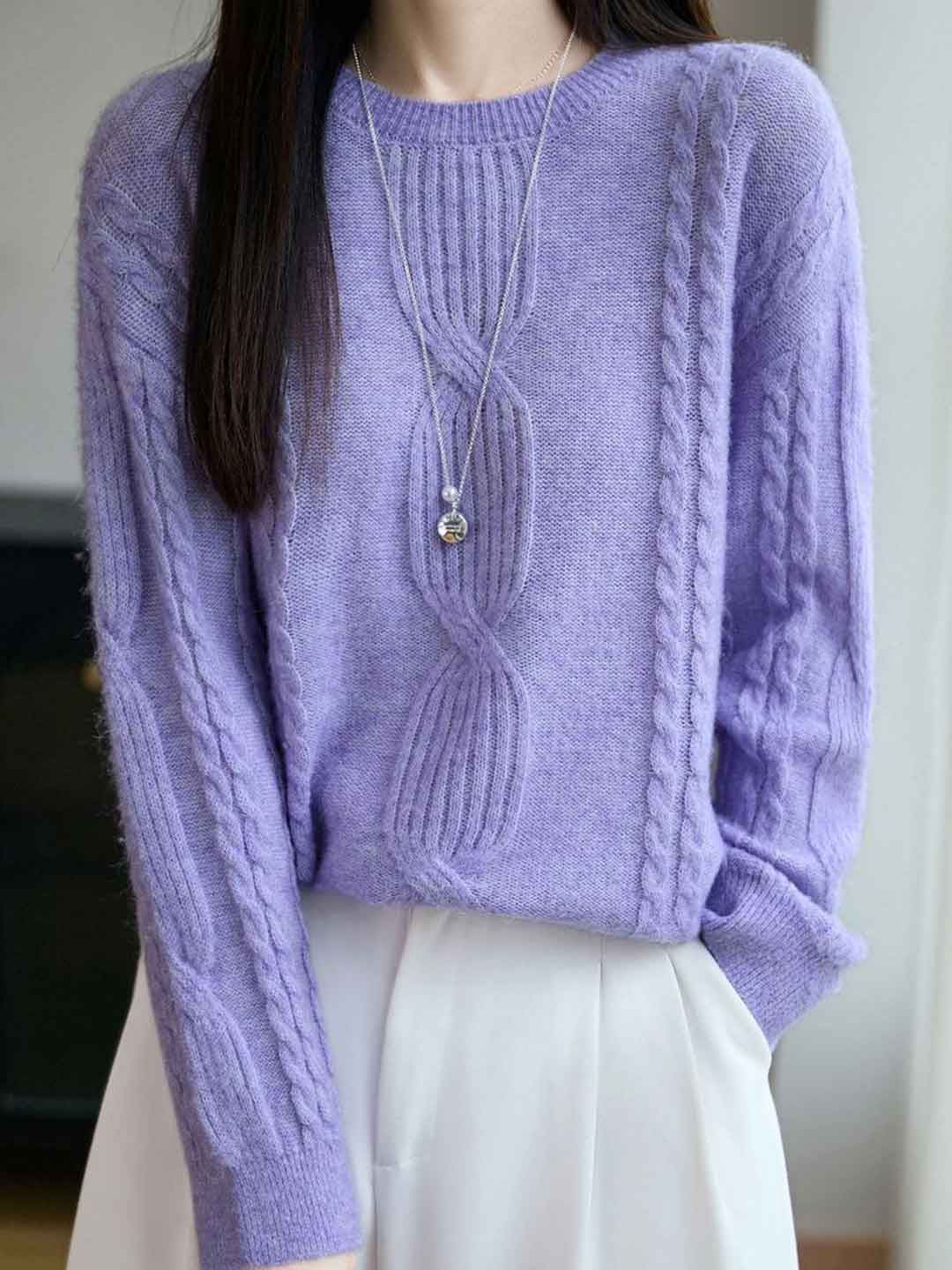 Ariana Casual Crew Neck Cable Knitted Pullover Sweater