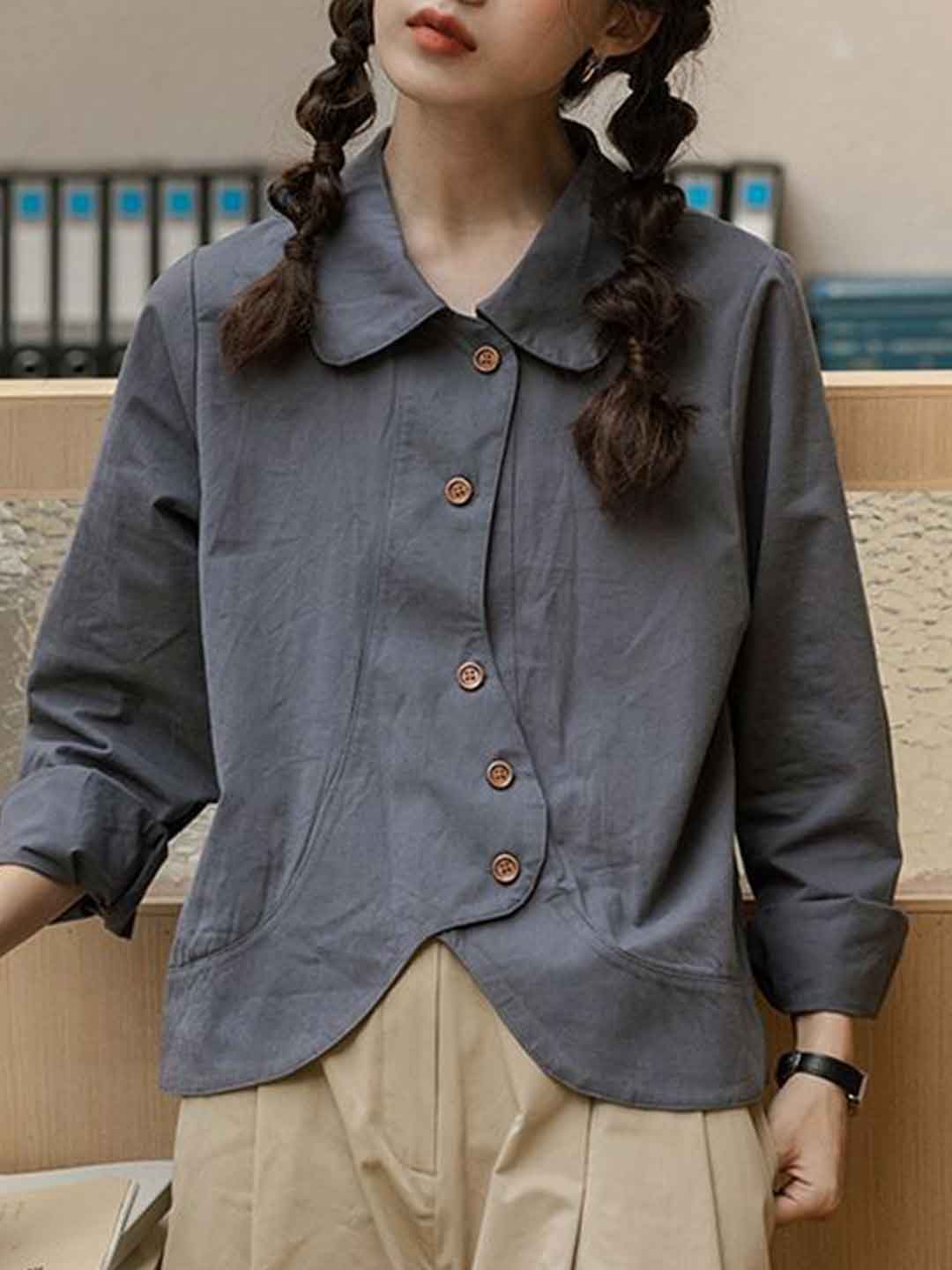 Isabella Loose Polo Collar Solid Color Shirt
