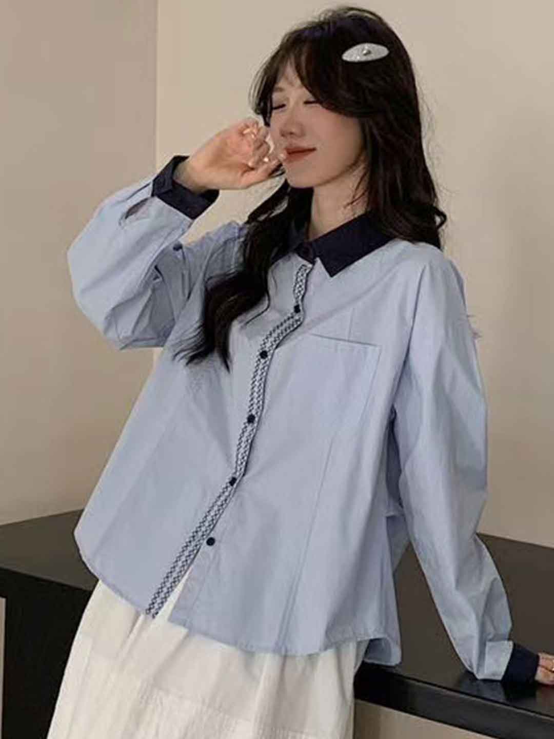 Addison Loose Lapel Color-Blocked Shirt