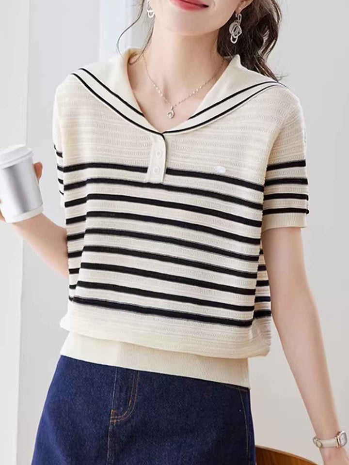 Zoey Daily Crew Neck Striped Knitted Top