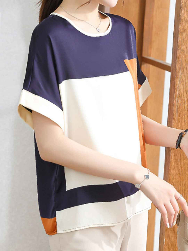 Molly Loose Crew Neck Colorblocked Top