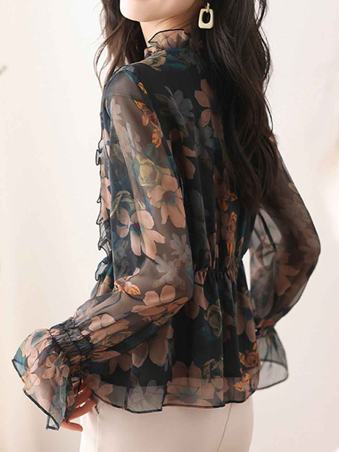 Taylor Daily V-Neck Ruffled Floral Chiffon Blouse