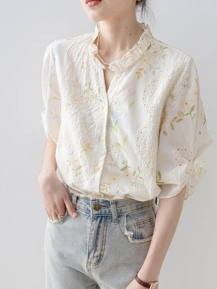 Chloe Chic V-Neck Hollowed Floral Top