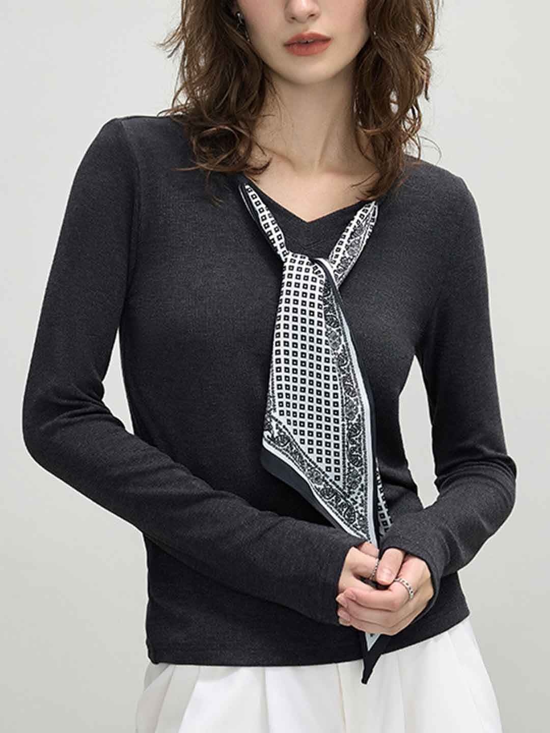 Rachel Slim Crew Neck Scarf Top