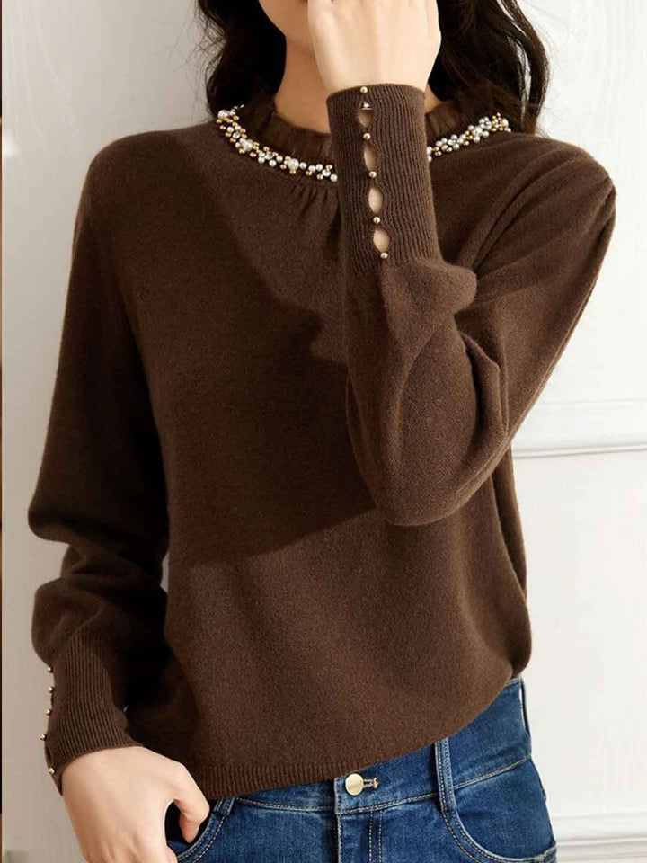 Raya Chic Auricular Collar Lace Beaded Knitted Top
