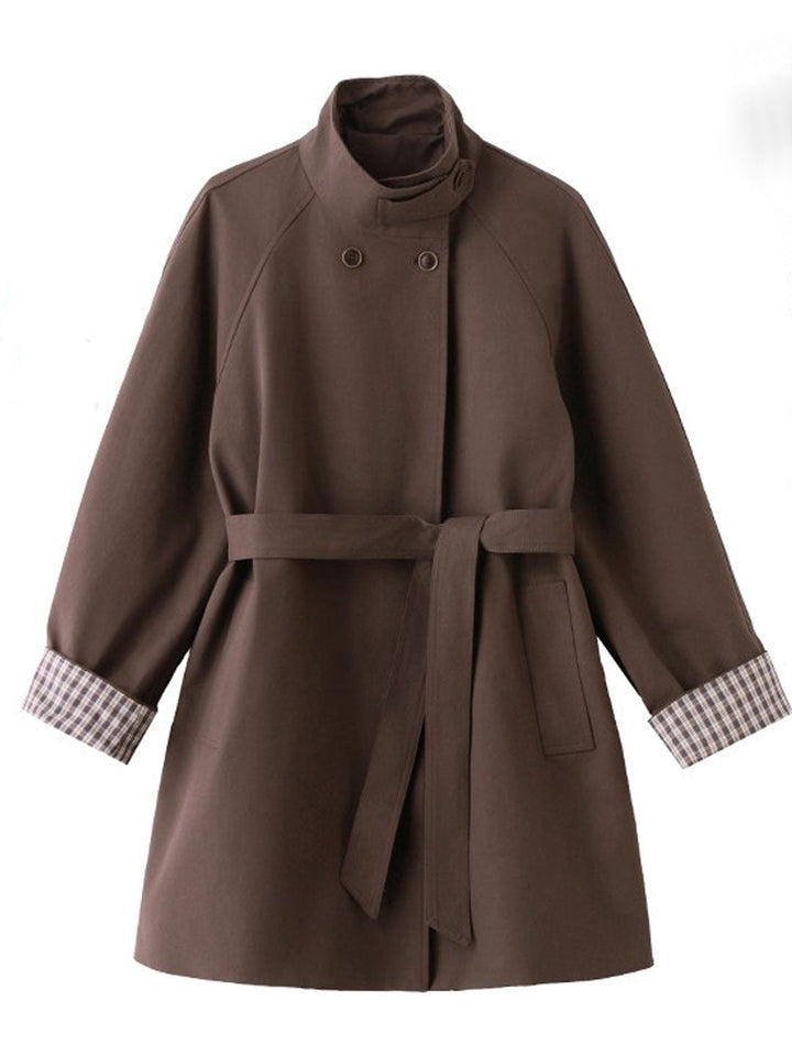 Emily Daily Suit Collar Belted Solid Color Trench Coat