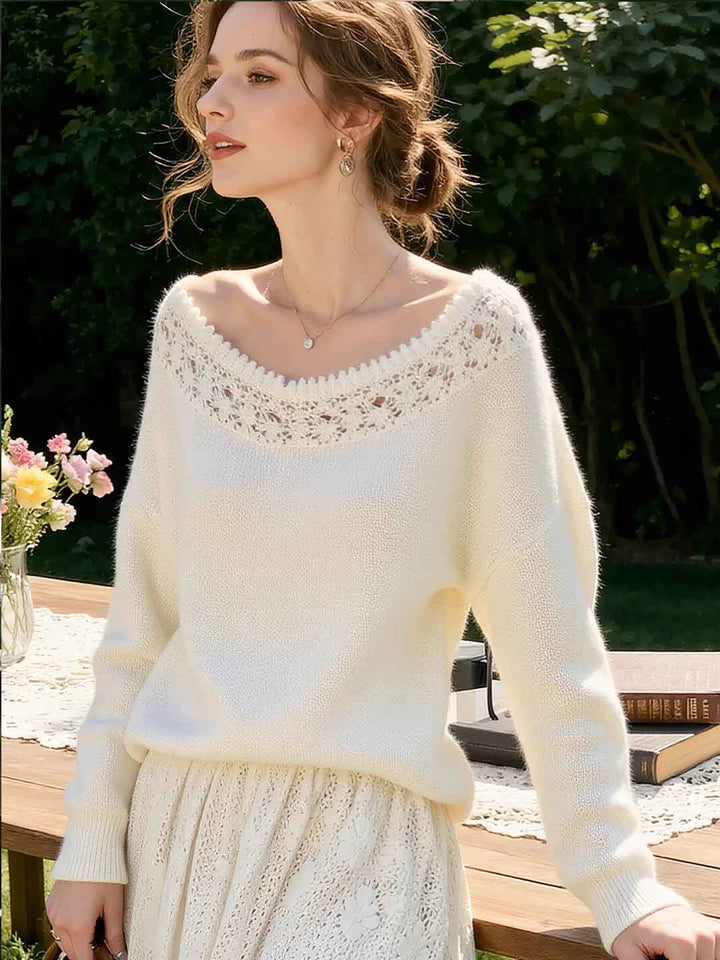 Chloe Daily Off-Shoulder Hollowed Knitted Sweater