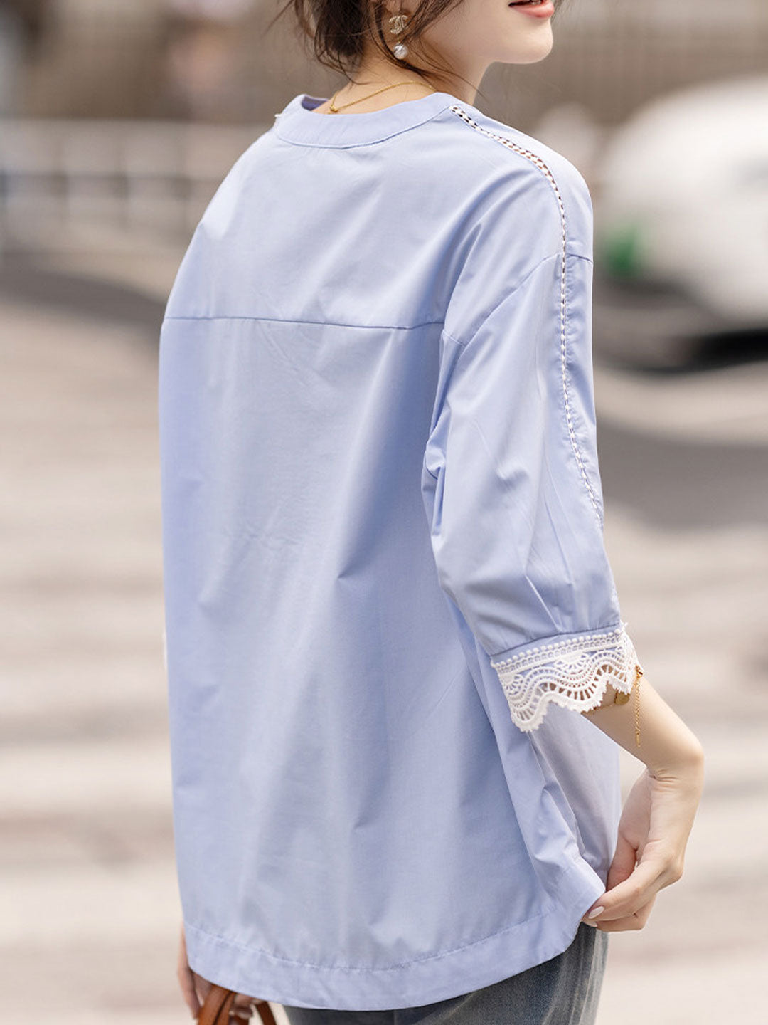 Emily Loose V-Neck Lace Trimmed Top