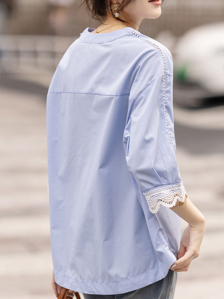 Emily Loose V-Neck Lace Trimmed Top