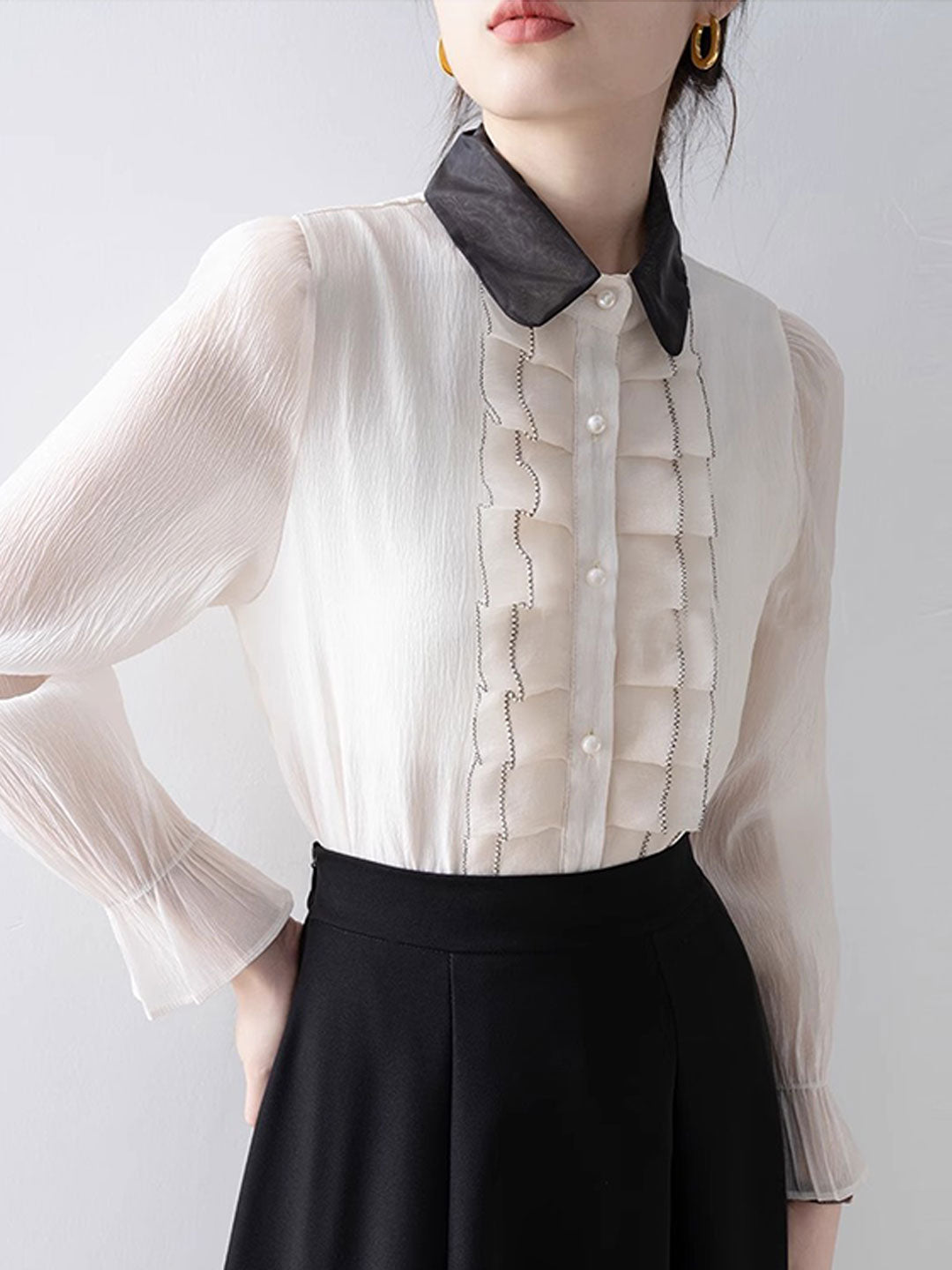 Isabelle Vintage Embroidered Pleated Ruffle Shirt – Smile just love