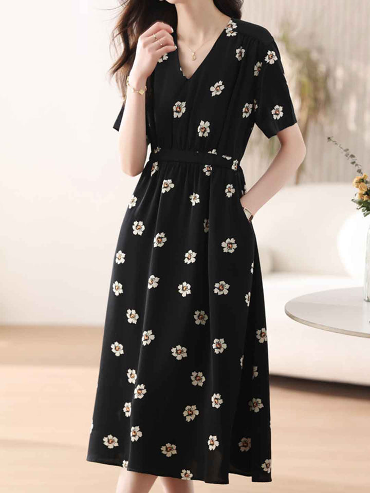 Samantha Elegant V-Neck Printed Dress