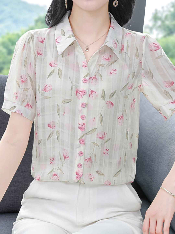 Isabelle Elegant Polo Printed Chiffon Shirt