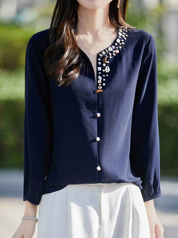 Zoey Loose V-Neck Solid Color Shell Button Cardigan