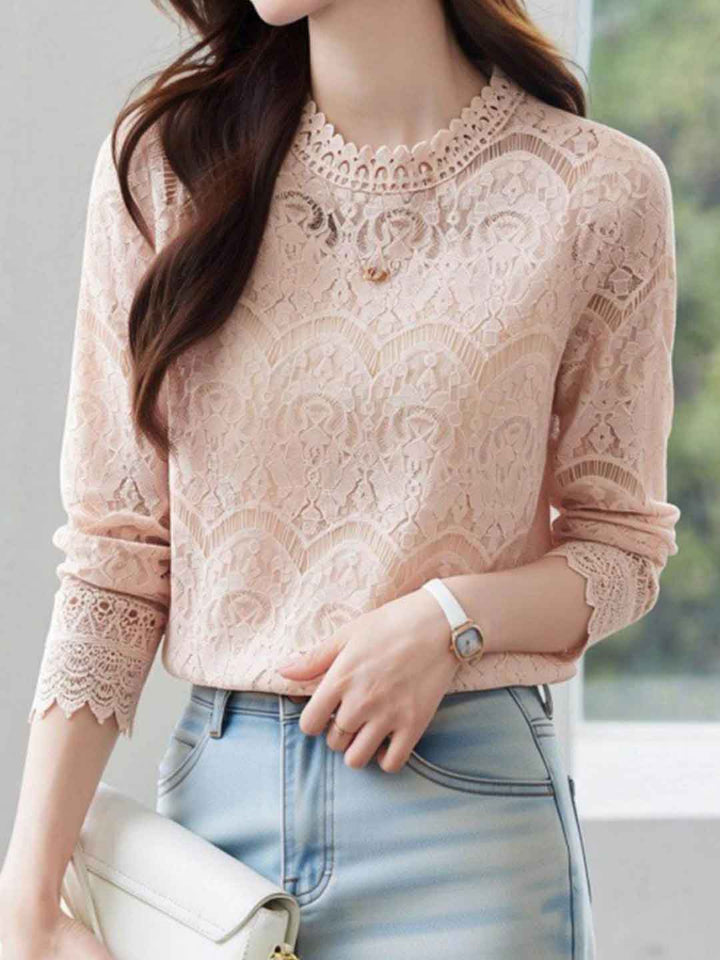 Sarah Classic Crew Neck Lace Mesh Top