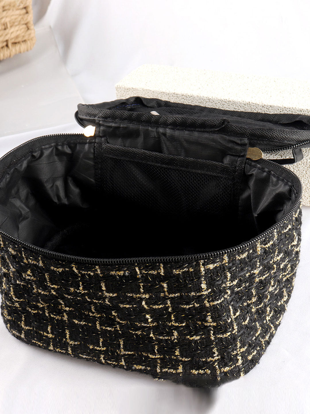 47Pcs Tweed Style Makeup Bag And Brushes Set Professional Tools